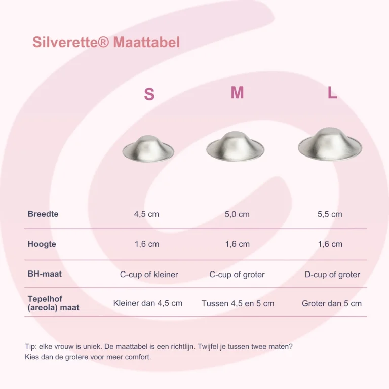 Silverette zilveren tepelkapjes maattabel
