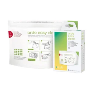 Verpakking met vijf herbruikbare Ardo Easy Clean magnetronzakken voor het stoomreinigen van flessen en borstkolf onderdelen.