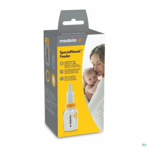 Medela SpecialNeeds Feeder met fles en verstelbaar mondstuk voor baby’s die geen vacuüm kunnen opbouwen tijdens het drinken.